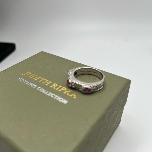 Judith Ripka Sterling Diamonique Ruby Ring Size 5 - Picture 3 of 11